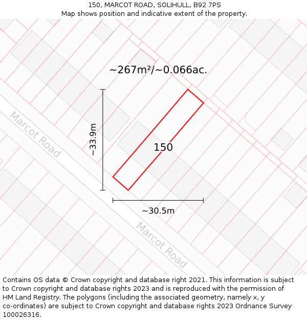 150, MARCOT ROAD, SOLIHULL, B92 7PS: Plot and title map
