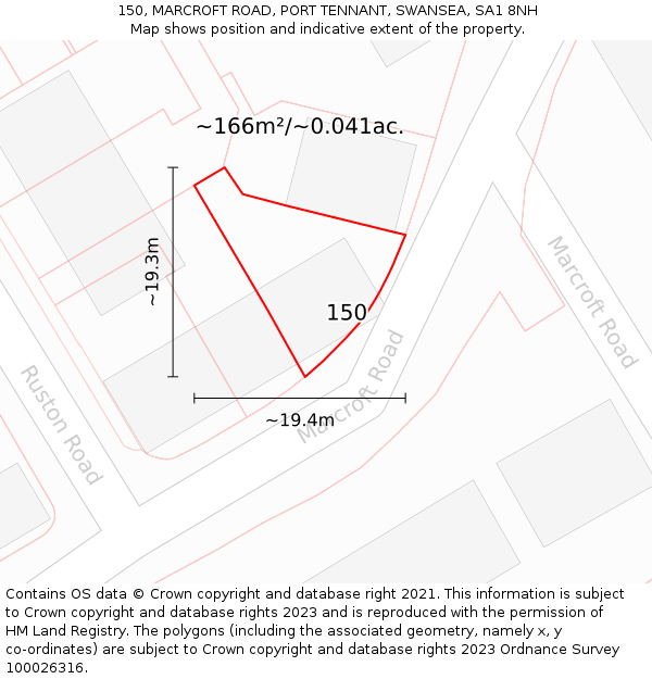 150, MARCROFT ROAD, PORT TENNANT, SWANSEA, SA1 8NH: Plot and title map