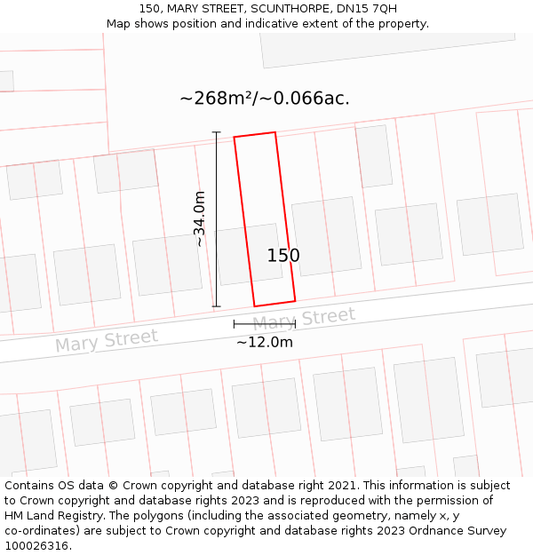 150, MARY STREET, SCUNTHORPE, DN15 7QH: Plot and title map