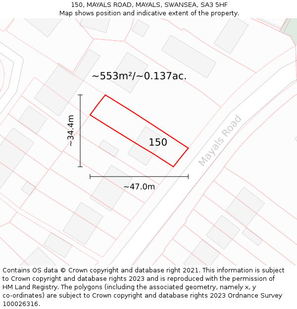 150, MAYALS ROAD, MAYALS, SWANSEA, SA3 5HF: Plot and title map
