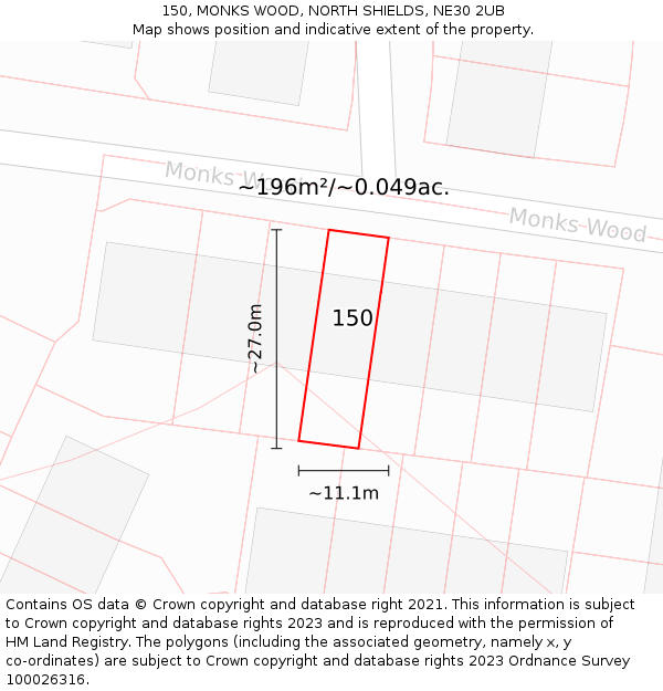 150, MONKS WOOD, NORTH SHIELDS, NE30 2UB: Plot and title map