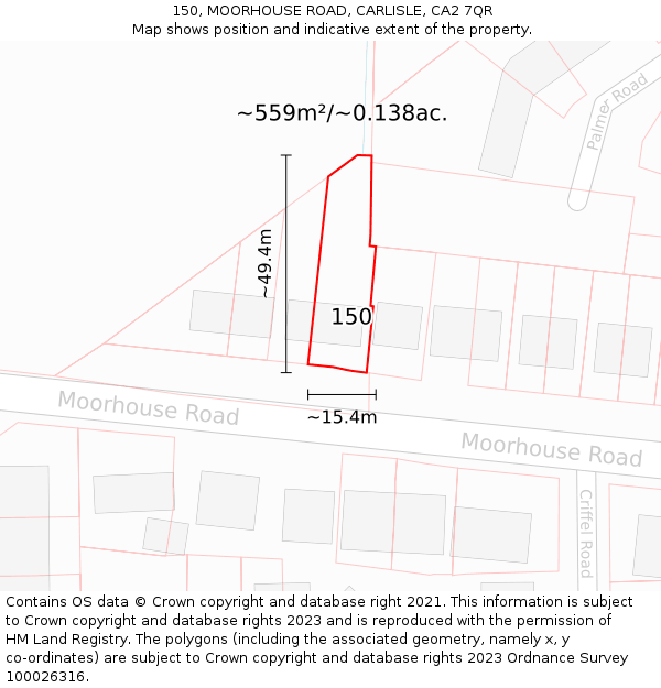 150, MOORHOUSE ROAD, CARLISLE, CA2 7QR: Plot and title map