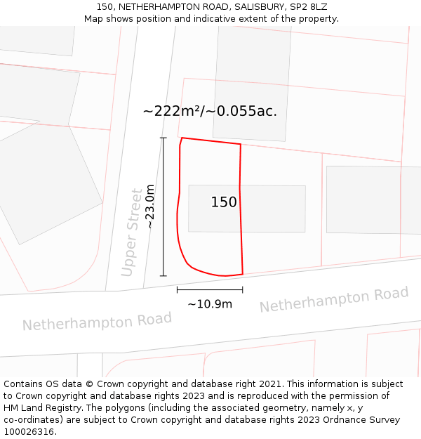 150, NETHERHAMPTON ROAD, SALISBURY, SP2 8LZ: Plot and title map