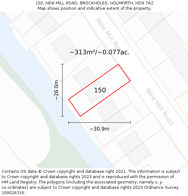150, NEW MILL ROAD, BROCKHOLES, HOLMFIRTH, HD9 7AZ: Plot and title map