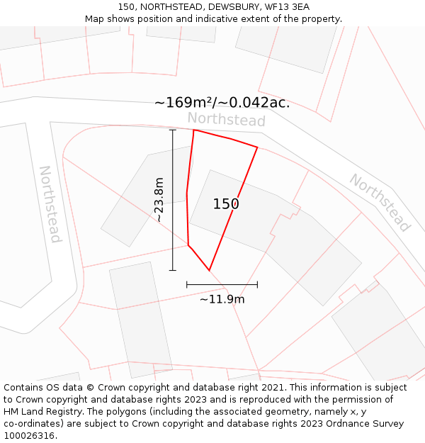150, NORTHSTEAD, DEWSBURY, WF13 3EA: Plot and title map