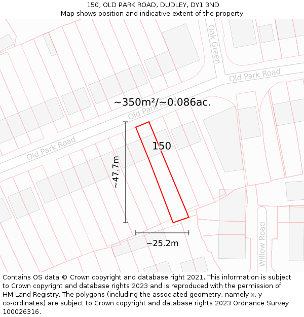 150, OLD PARK ROAD, DUDLEY, DY1 3ND: Plot and title map