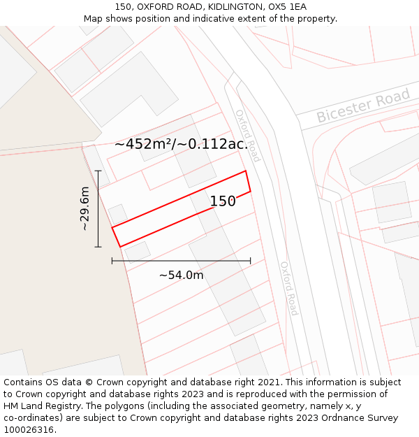 150, OXFORD ROAD, KIDLINGTON, OX5 1EA: Plot and title map