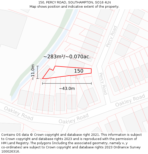 150, PERCY ROAD, SOUTHAMPTON, SO16 4LN: Plot and title map