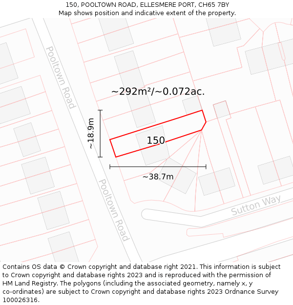 150, POOLTOWN ROAD, ELLESMERE PORT, CH65 7BY: Plot and title map