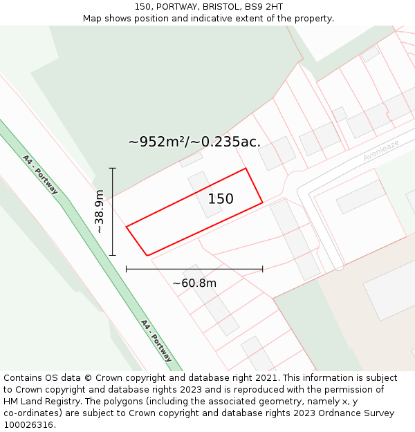 150, PORTWAY, BRISTOL, BS9 2HT: Plot and title map