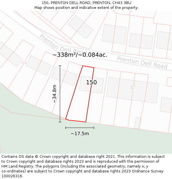 150, PRENTON DELL ROAD, PRENTON, CH43 3BU: Plot and title map