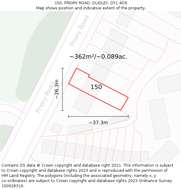 150, PRIORY ROAD, DUDLEY, DY1 4DS: Plot and title map