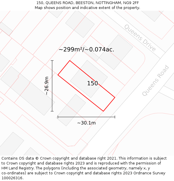 150, QUEENS ROAD, BEESTON, NOTTINGHAM, NG9 2FF: Plot and title map