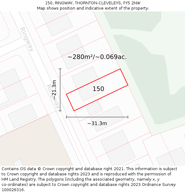 150, RINGWAY, THORNTON-CLEVELEYS, FY5 2NW: Plot and title map