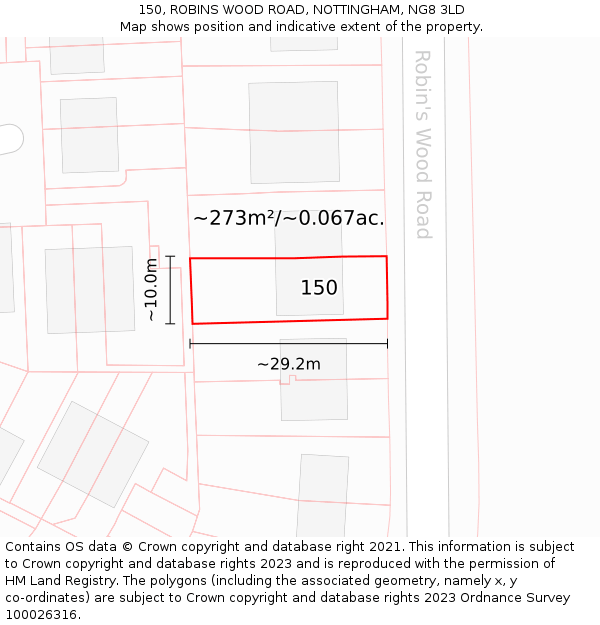 150, ROBINS WOOD ROAD, NOTTINGHAM, NG8 3LD: Plot and title map