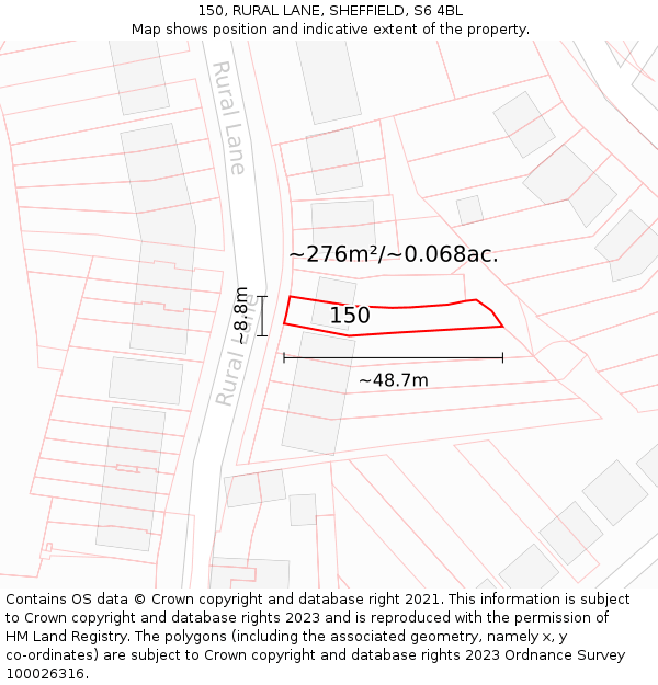 150, RURAL LANE, SHEFFIELD, S6 4BL: Plot and title map