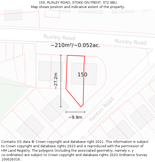 150, RUXLEY ROAD, STOKE-ON-TRENT, ST2 9BU: Plot and title map