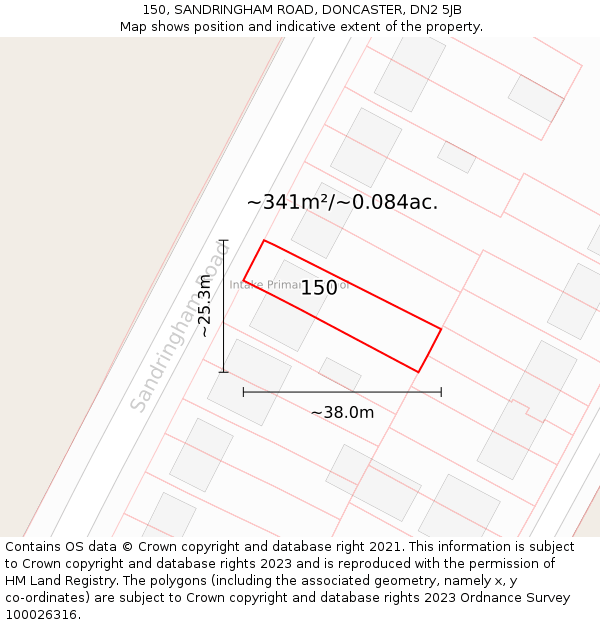 150, SANDRINGHAM ROAD, DONCASTER, DN2 5JB: Plot and title map