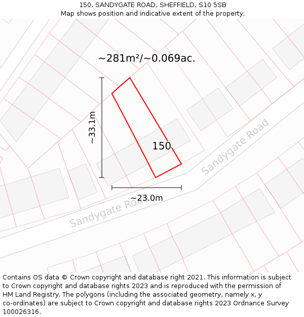 150, SANDYGATE ROAD, SHEFFIELD, S10 5SB: Plot and title map