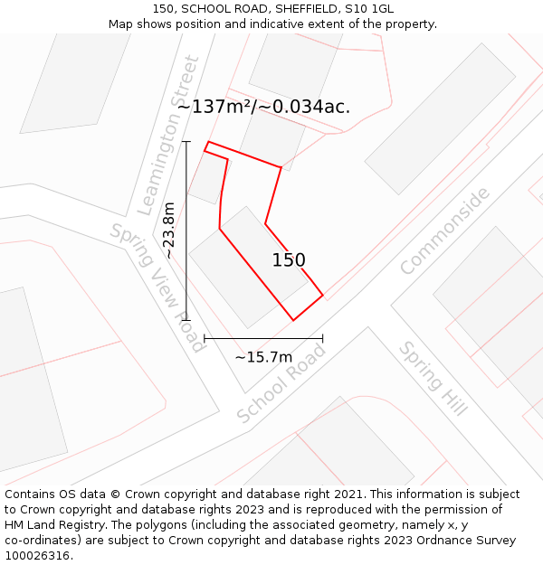 150, SCHOOL ROAD, SHEFFIELD, S10 1GL: Plot and title map