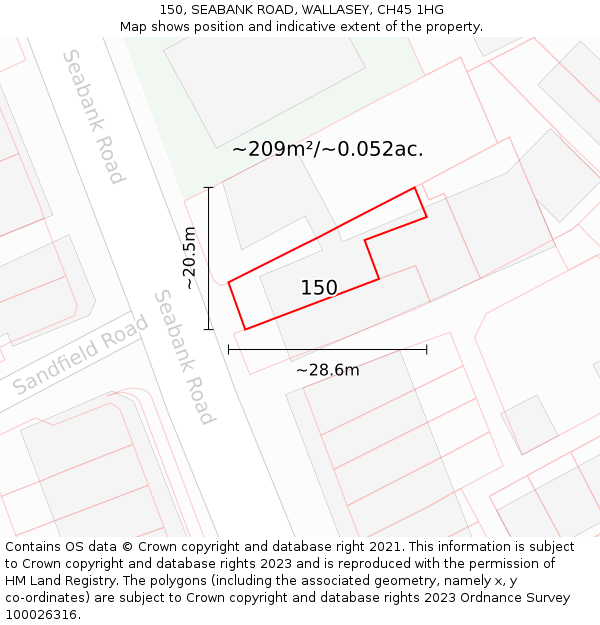 150, SEABANK ROAD, WALLASEY, CH45 1HG: Plot and title map