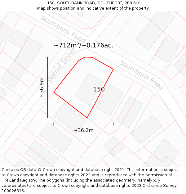 150, SOUTHBANK ROAD, SOUTHPORT, PR8 6LY: Plot and title map