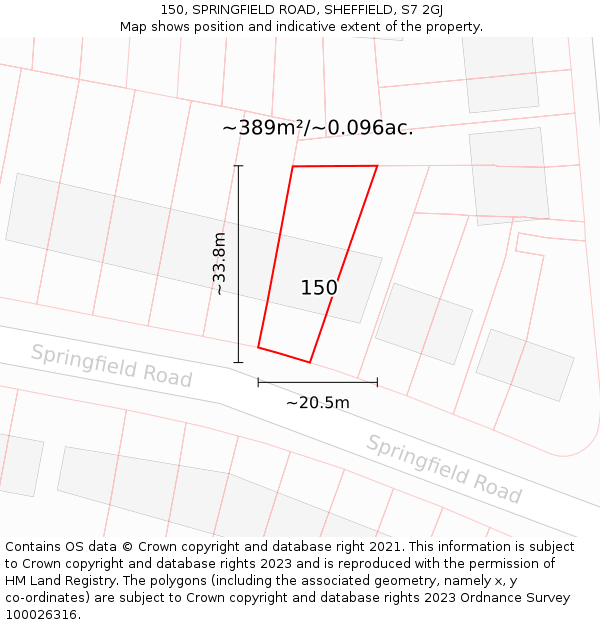 150, SPRINGFIELD ROAD, SHEFFIELD, S7 2GJ: Plot and title map