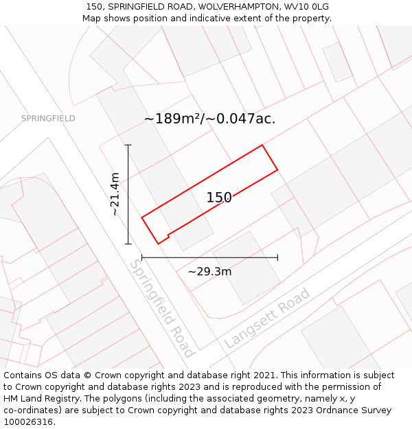 150, SPRINGFIELD ROAD, WOLVERHAMPTON, WV10 0LG: Plot and title map