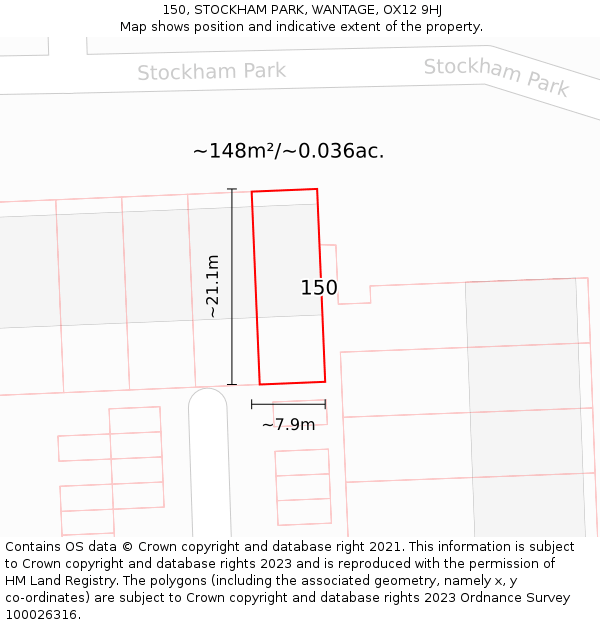 150, STOCKHAM PARK, WANTAGE, OX12 9HJ: Plot and title map