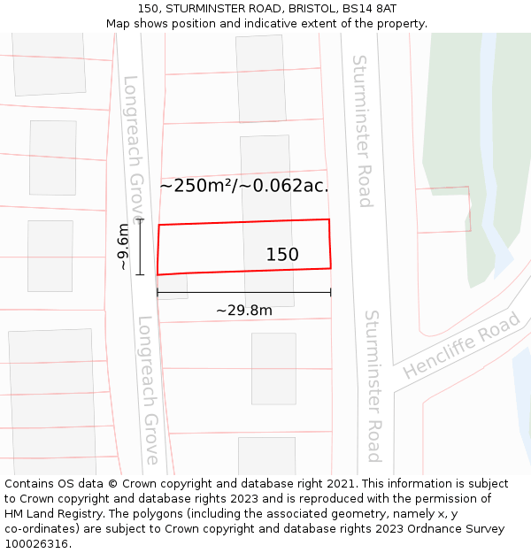 150, STURMINSTER ROAD, BRISTOL, BS14 8AT: Plot and title map