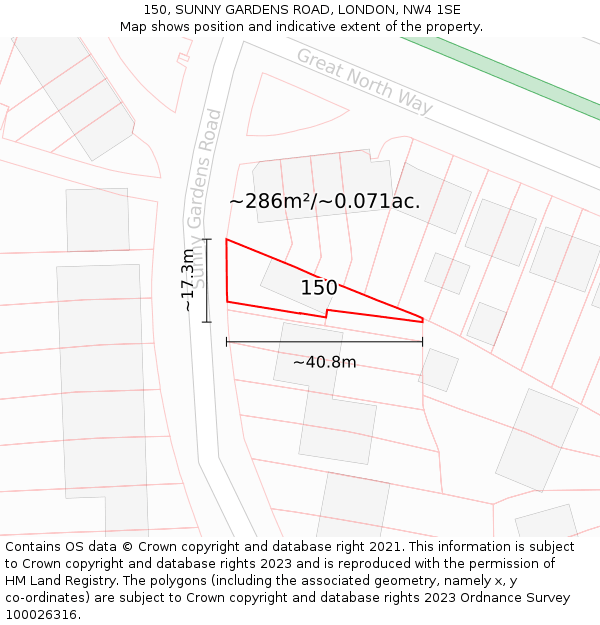 150, SUNNY GARDENS ROAD, LONDON, NW4 1SE: Plot and title map