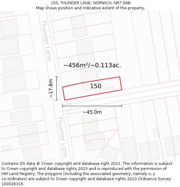 150, THUNDER LANE, NORWICH, NR7 0AB: Plot and title map