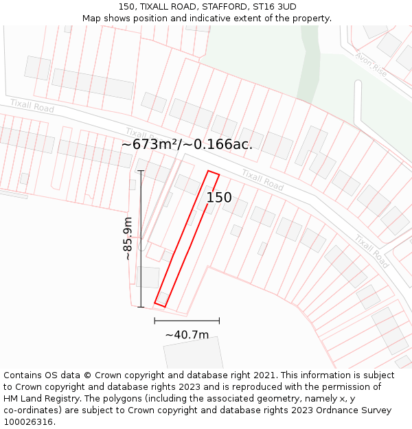 150, TIXALL ROAD, STAFFORD, ST16 3UD: Plot and title map