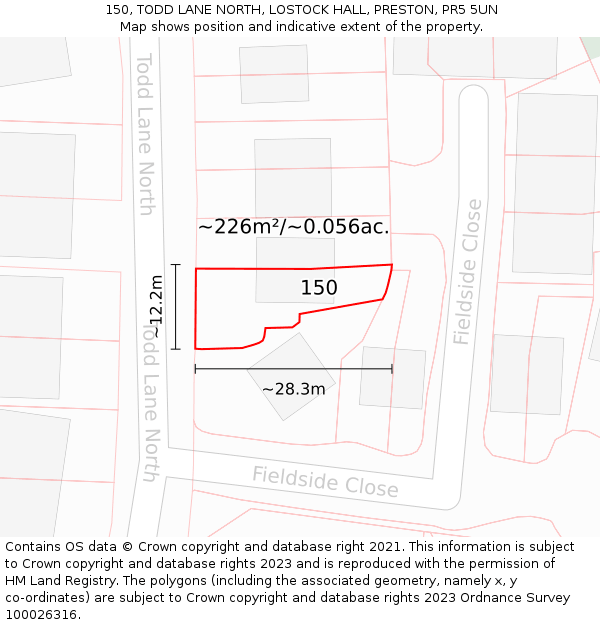 150, TODD LANE NORTH, LOSTOCK HALL, PRESTON, PR5 5UN: Plot and title map