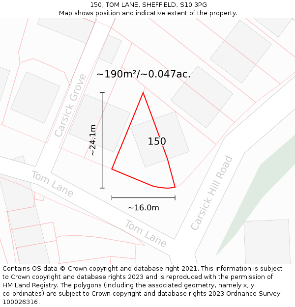 150, TOM LANE, SHEFFIELD, S10 3PG: Plot and title map