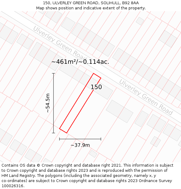 150, ULVERLEY GREEN ROAD, SOLIHULL, B92 8AA: Plot and title map
