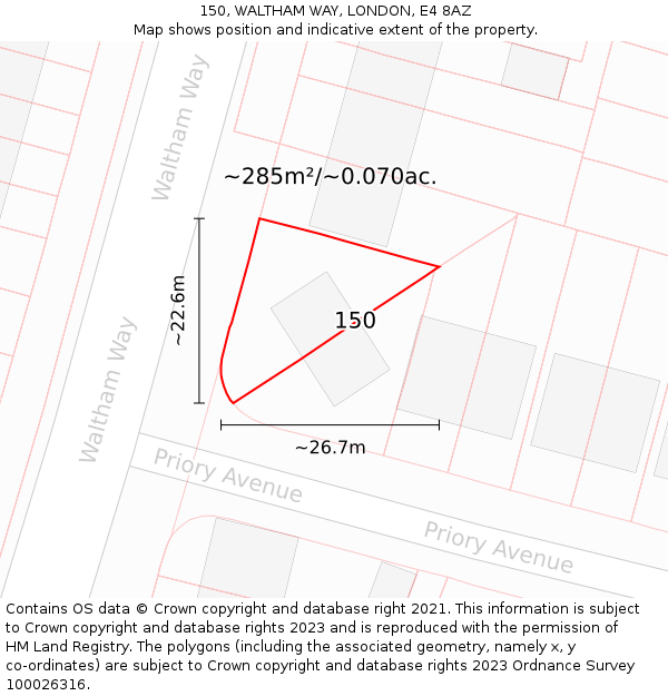 150, WALTHAM WAY, LONDON, E4 8AZ: Plot and title map