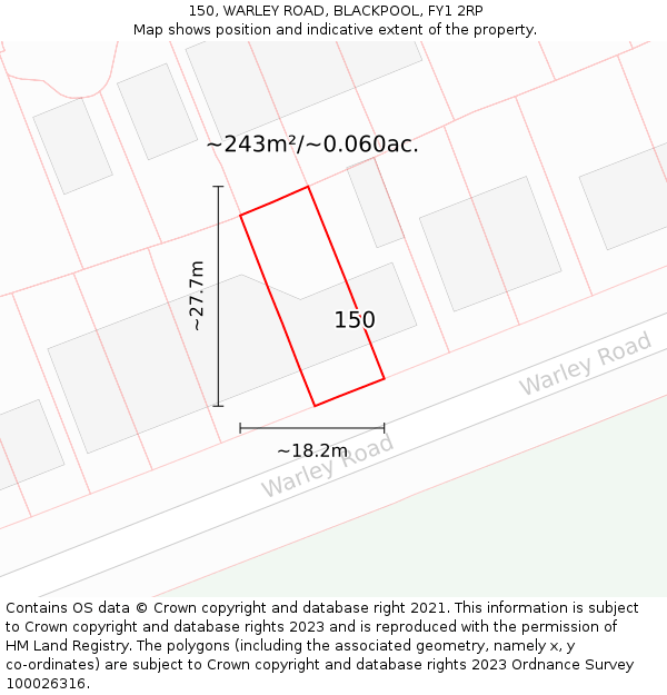 150, WARLEY ROAD, BLACKPOOL, FY1 2RP: Plot and title map