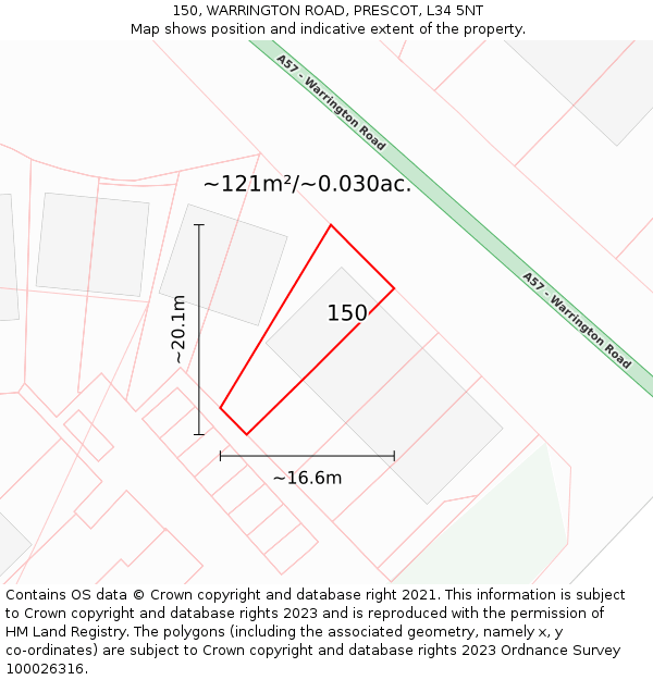 150, WARRINGTON ROAD, PRESCOT, L34 5NT: Plot and title map