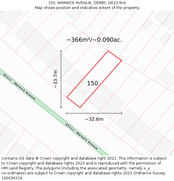 150, WARWICK AVENUE, DERBY, DE23 6HL: Plot and title map