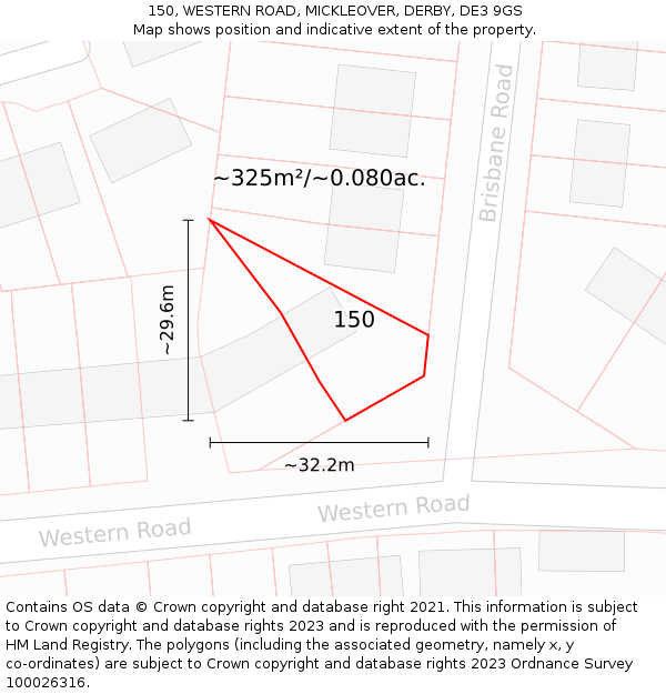150, WESTERN ROAD, MICKLEOVER, DERBY, DE3 9GS: Plot and title map