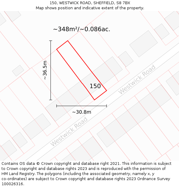 150, WESTWICK ROAD, SHEFFIELD, S8 7BX: Plot and title map