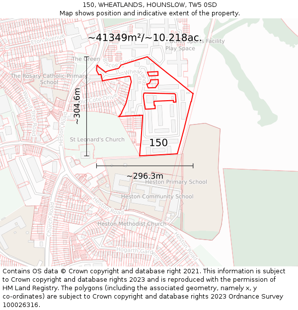 150, WHEATLANDS, HOUNSLOW, TW5 0SD: Plot and title map