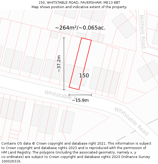 150, WHITSTABLE ROAD, FAVERSHAM, ME13 8BT: Plot and title map