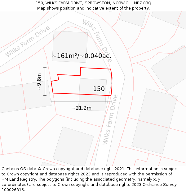 150, WILKS FARM DRIVE, SPROWSTON, NORWICH, NR7 8RQ: Plot and title map