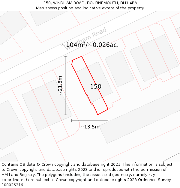 150, WINDHAM ROAD, BOURNEMOUTH, BH1 4RA: Plot and title map
