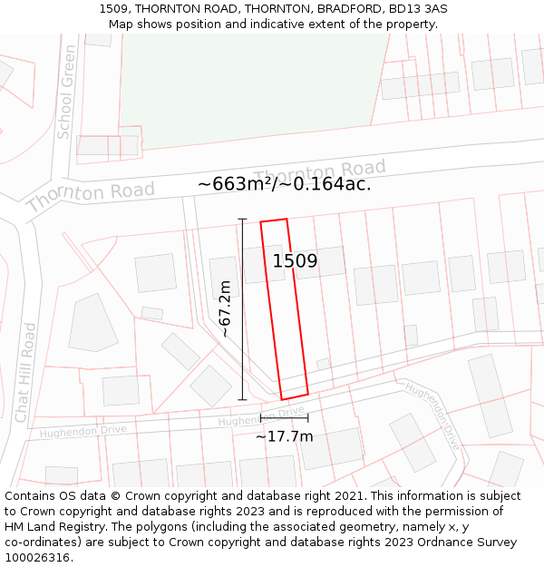 1509, THORNTON ROAD, THORNTON, BRADFORD, BD13 3AS: Plot and title map