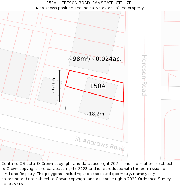 150A, HERESON ROAD, RAMSGATE, CT11 7EH: Plot and title map