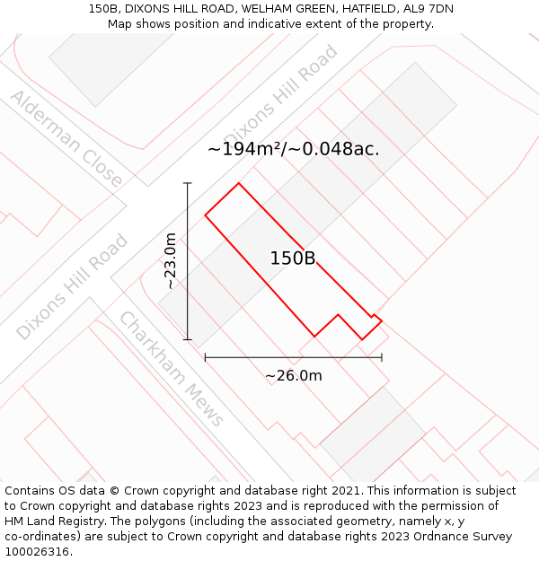 150B, DIXONS HILL ROAD, WELHAM GREEN, HATFIELD, AL9 7DN: Plot and title map