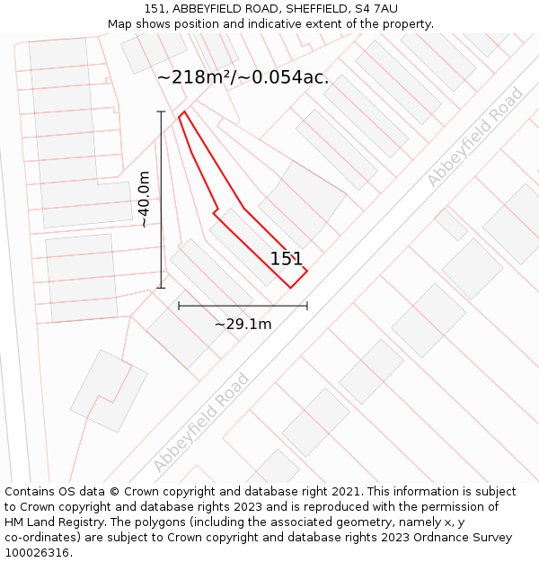 151, ABBEYFIELD ROAD, SHEFFIELD, S4 7AU: Plot and title map